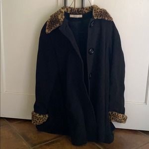THE LIMITED BLACK WOOL COAT WITH CHEETAH CUFFS